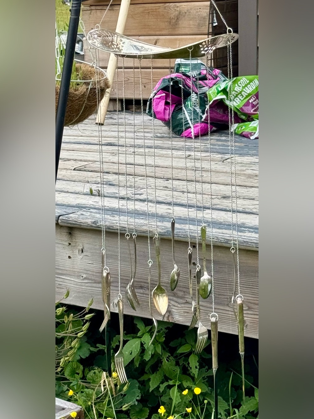 Repurposed Silver Plated Cutlery Mixed-Media Wind Chime - Silver